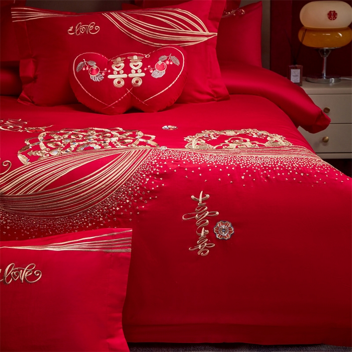 91家纺网 家纺一手货源 找家纺 宏羽纺家纺 2024新款13372纯棉婚庆套件系列 喜福临门