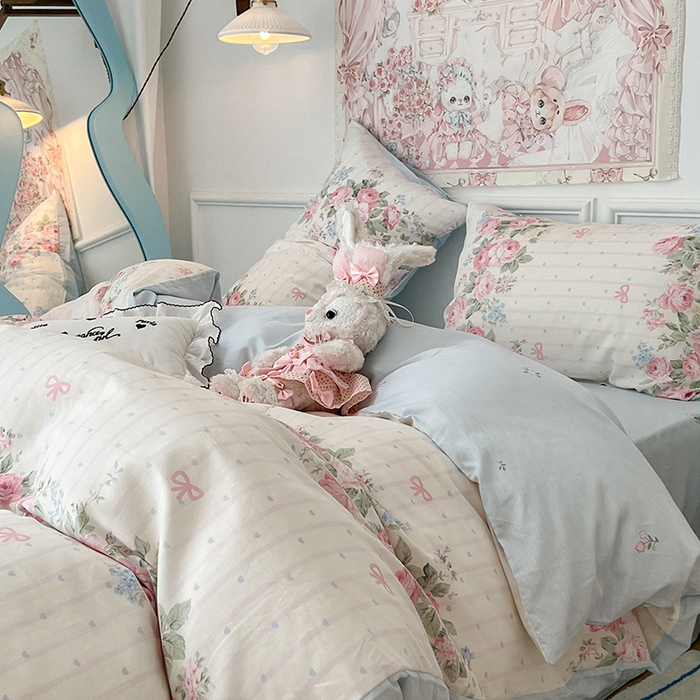 91家纺网 家纺一手货源 找家纺 昔可家纺 2024新款13070全棉四件套系列第二批 粉条爱心玫瑰