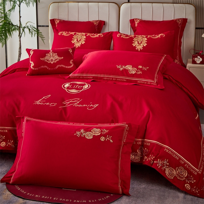 91家纺网 家纺一手货源 找家纺 宏羽纺家纺 2024新款13372纯棉婚庆套件系列 白首不渝