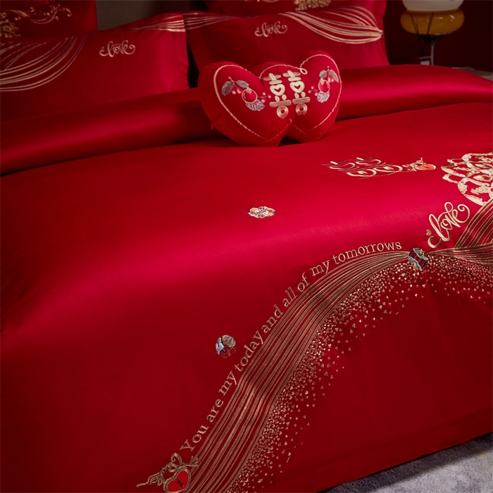 91家纺网 家纺一手货源 找家纺 宏羽纺家纺 2024新款13372纯棉婚庆套件系列 喜福临门