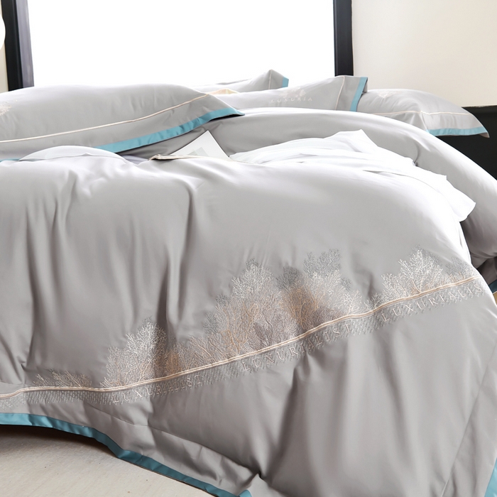 91家纺网 家纺一手货源 找家纺 U品汇 2024新品生态加厚长绒棉纯棉绣花100S全棉磨毛刺绣四件套高级50支双股 加州风情 -高级灰