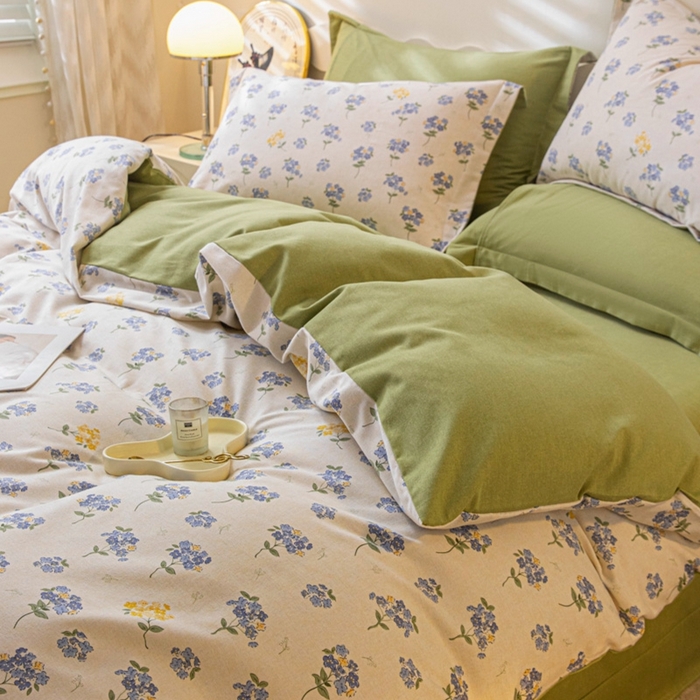 91家纺网 家纺一手货源 找家纺 启程家纺 2024全棉生态磨毛印花四件套 高岭花