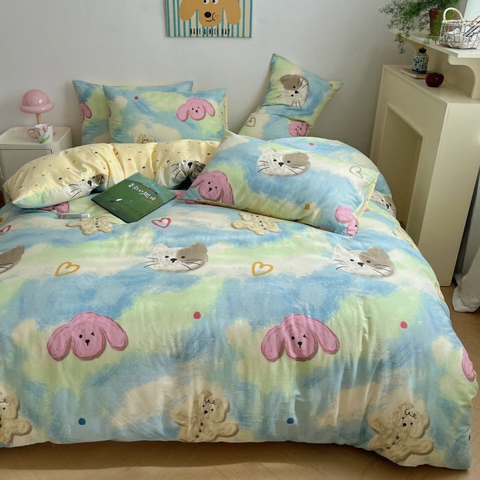 91家纺网 家纺一手货源 找家纺 （总）呗旺鹿 2024新款亲肤全棉四件套油画慕斯猫纯棉四件套