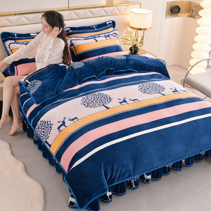 91家纺网 家纺一手货源 找家纺 芯诗曼2025新款8.5斤直播热款高克重牛奶绒法莱绒水晶金貂法莱绒四件套春华秋实