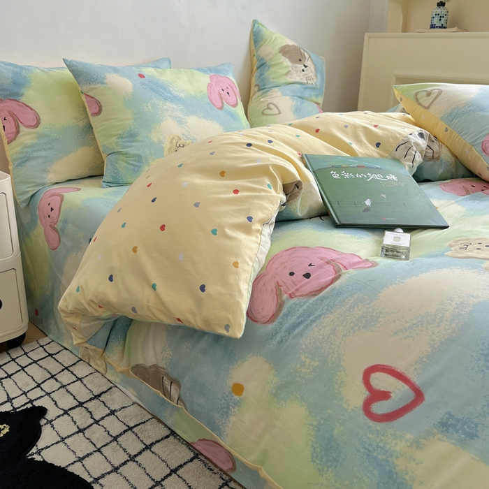 91家纺网 家纺一手货源 找家纺 （总）呗旺鹿 2024新款亲肤全棉四件套油画慕斯猫纯棉四件套