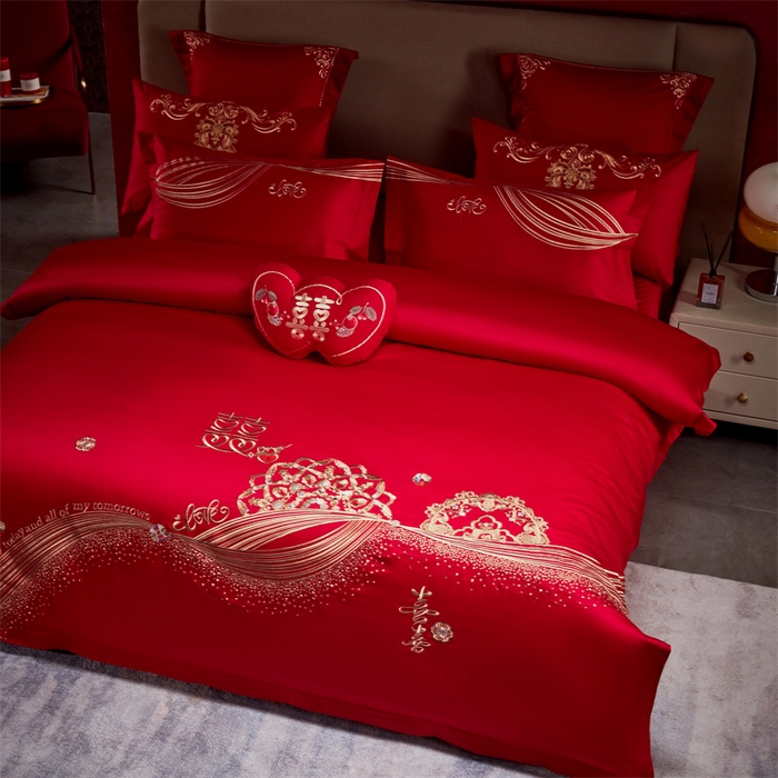 91家纺网 家纺一手货源 找家纺 宏羽纺家纺 2024新款13372纯棉婚庆套件系列 喜福临门