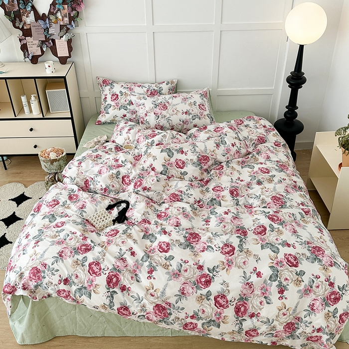 91家纺网 家纺一手货源 找家纺 昔可家纺 2024新款13372全棉亲肤四件套-复古系列 油画野玫瑰