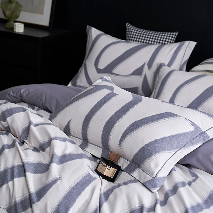 91家纺网 家纺一手货源 找家纺 XIWEN-希文家纺 2024新款全棉印花陶瓷磨毛四件套-第二批 魅影-灰