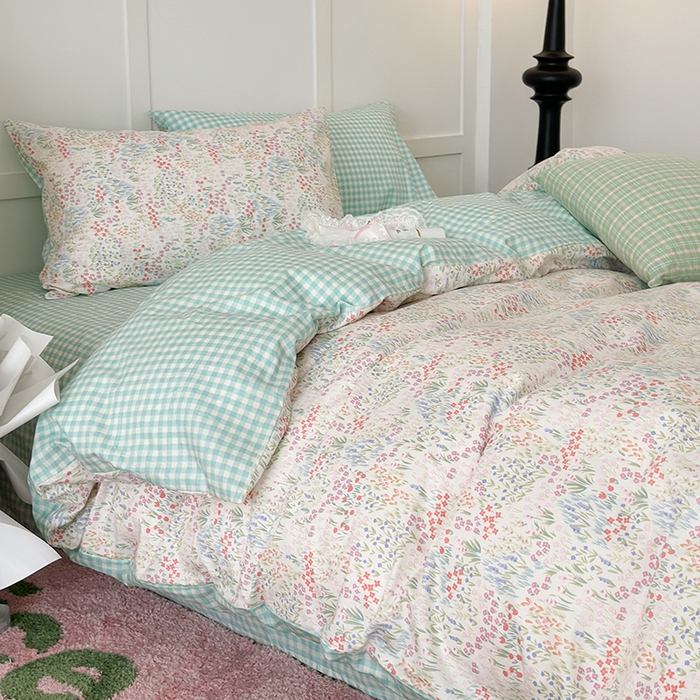 91家纺网 家纺一手货源 找家纺 昔可家纺 2024新款13372全棉亲肤四件套-小花系列 春日小花