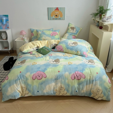 91家纺网 家纺一手货源 找家纺 （总）呗旺鹿 2024新款亲肤全棉四件套油画慕斯猫纯棉四件套