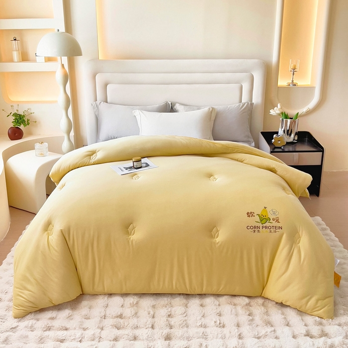 91家纺网 家纺一手货源 找家纺 暖阁 2025新款糯糯玉米被大豆被冬被春秋被被子被芯 杏黄色