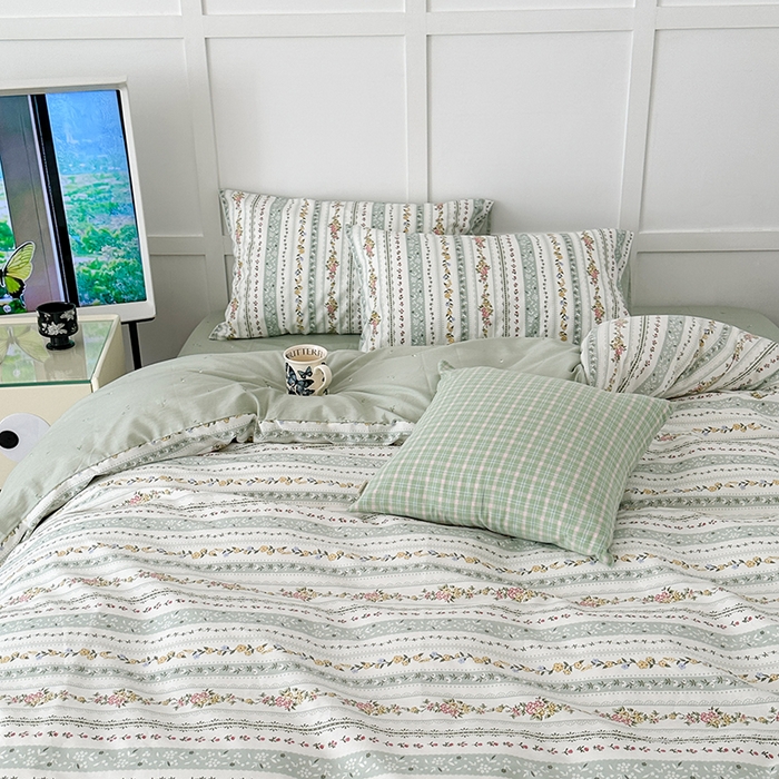 91家纺网 家纺一手货源 找家纺 昔可家纺 2024新款13372全棉亲肤四件套-小花系列 半夏花语