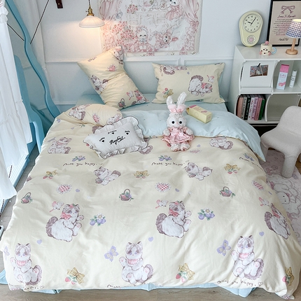 91家纺网 家纺一手货源 找家纺 昔可家纺 2024新款13070全棉四件套系列第二批 奶油猫猫