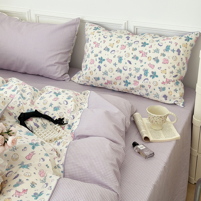 91家纺网 家纺一手货源 找家纺 昔可家纺 2024新款全棉拼接嵌绳款四件套 麋鹿森林