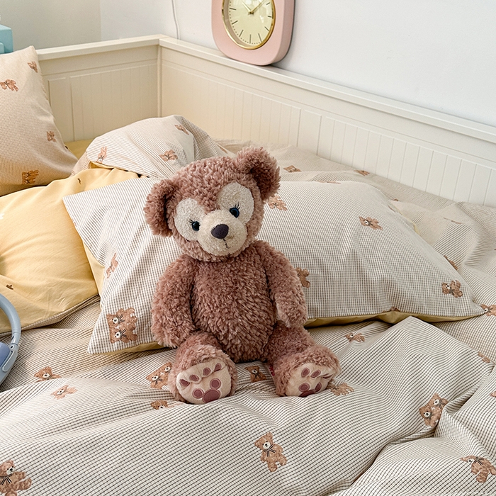 91家纺网 家纺一手货源 找家纺 昔可家纺 2024新款13372全棉亲肤四件套-卡通系列 复古小棕熊