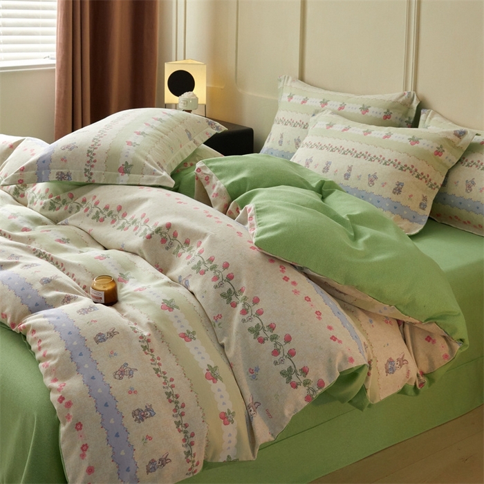 91家纺网 家纺一手货源 找家纺 启程家纺 2024全棉生态磨毛印花四件套 花枝兔