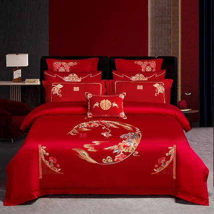 91家纺网 家纺一手货源 找家纺 蒂爵 全棉纯棉长绒棉时尚新中式婚庆四件套多件套 春花秋月