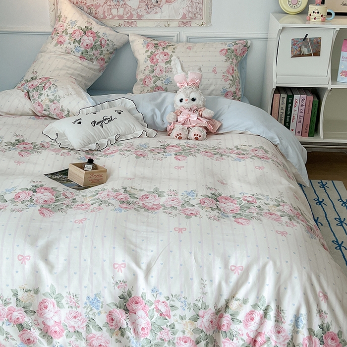 91家纺网 家纺一手货源 找家纺 昔可家纺 2024新款13070全棉四件套系列第二批 粉条爱心玫瑰