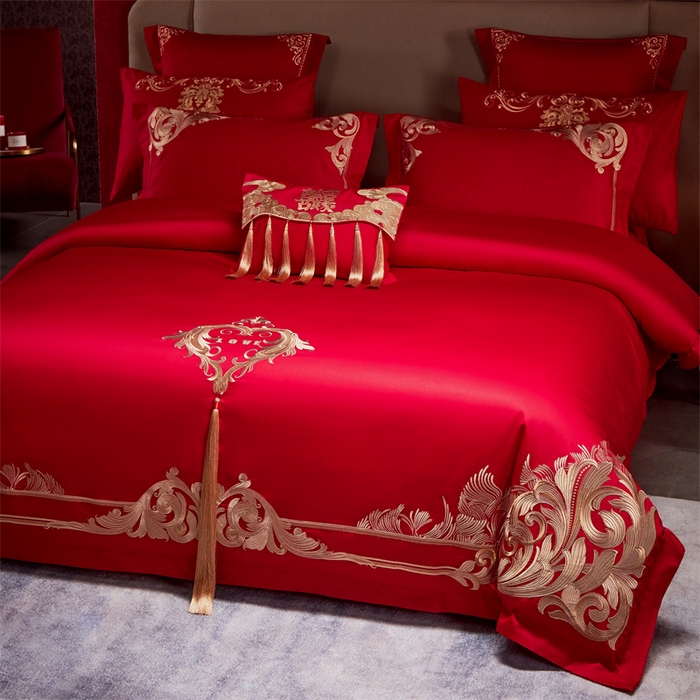 91家纺网 家纺一手货源 找家纺 宏羽纺家纺 2024新款13372纯棉婚庆套件系列 真情涌动