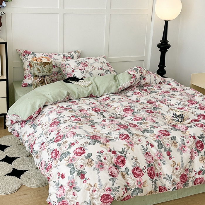 91家纺网 家纺一手货源 找家纺 昔可家纺 2024新款13372全棉亲肤四件套-复古系列 油画野玫瑰