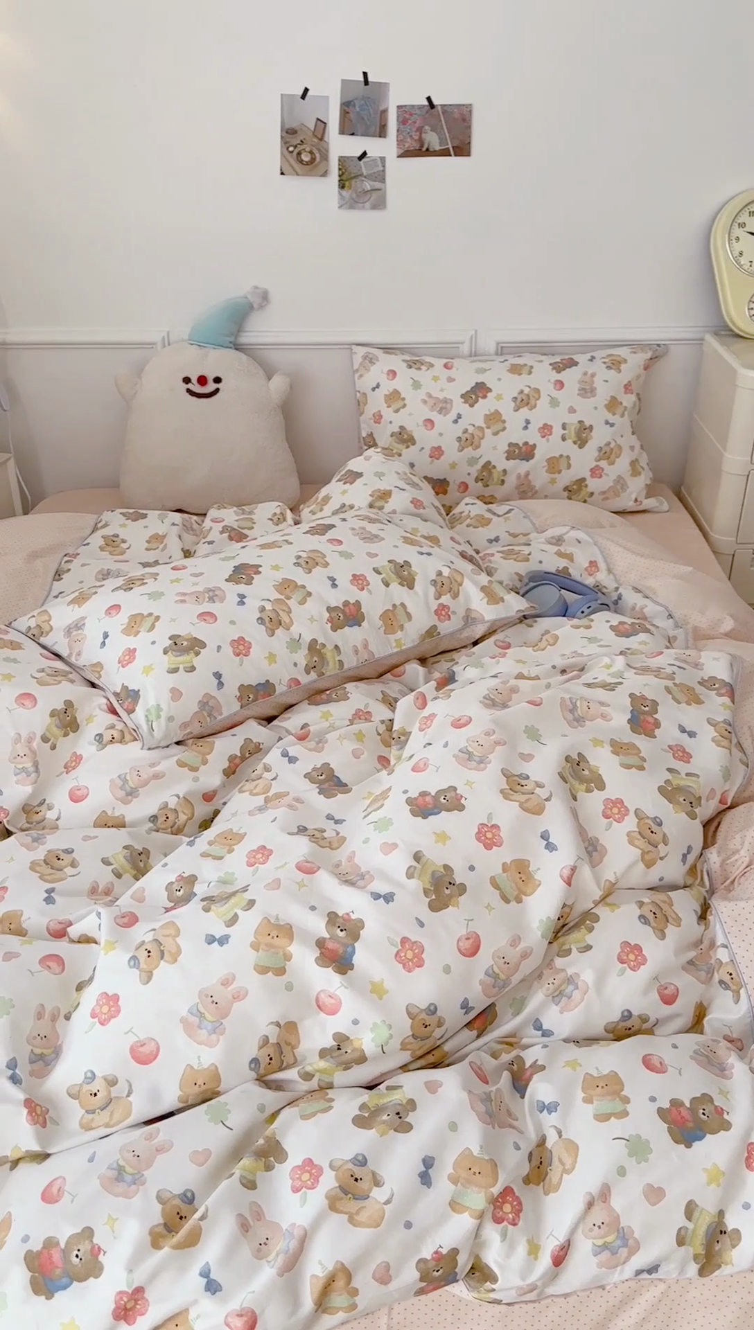 91家纺网 家纺一手货源 找家纺 昔可家纺 2024新款全棉拼接嵌绳款四件套 油画樱桃小熊