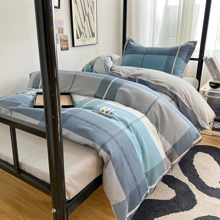 91家纺网 家纺一手货源 找家纺 慕木 2025新款A类印花阳光暖绒棉高克重170克学生宿舍床三件套被芯床垫枕芯上下铺六件套 协奏曲-蓝