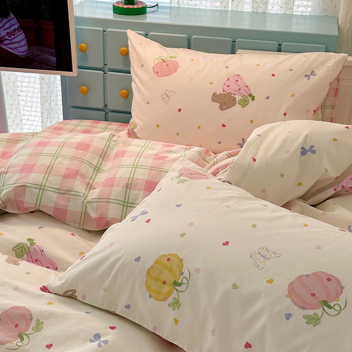 91家纺网 家纺一手货源 找家纺 昔可家纺 2024新款13372全棉亲肤四件套-卡通系列 南瓜兔