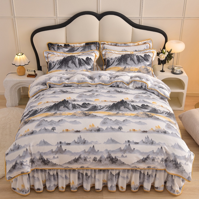 91家纺网 家纺一手货源 找家纺 羽梦2025新款8.5斤牛奶法莱绒金貂法兰绒四件套直播爆款 江南韵