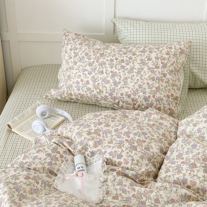 91家纺网 家纺一手货源 找家纺 昔可家纺 2024新款13372全棉亲肤四件套-小花系列 栀子花信