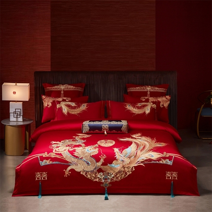 91家纺网 家纺一手货源 找家纺 （总）红番天婚庆 2025新款全棉刺绣新中式婚庆四件套多件套