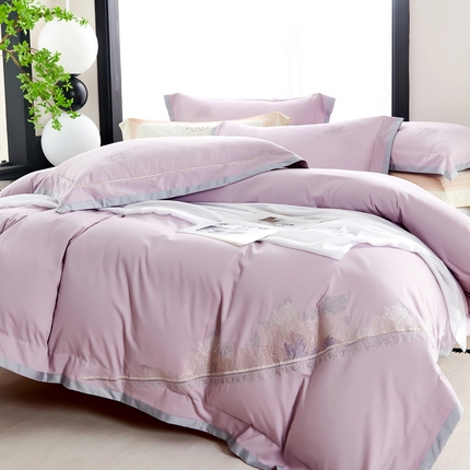 91家纺网 家纺一手货源 找家纺 U品汇 2024新品生态加厚长绒棉纯棉绣花100S全棉磨毛刺绣四件套高级50支双股 加州风情 薰衣紫