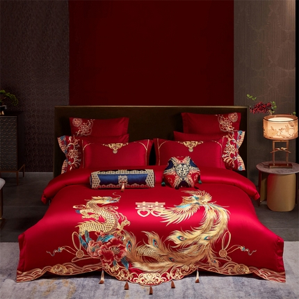 91家纺网 家纺一手货源 找家纺 （总）红番天婚庆 2025新款全棉刺绣新中式婚庆四件套多件套