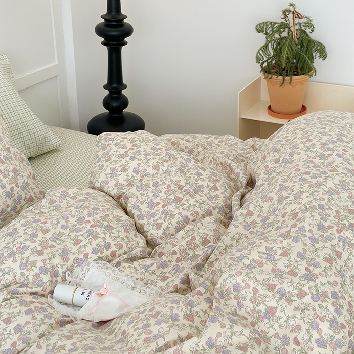 91家纺网 家纺一手货源 找家纺 昔可家纺 2024新款13372全棉亲肤四件套-小花系列 栀子花信