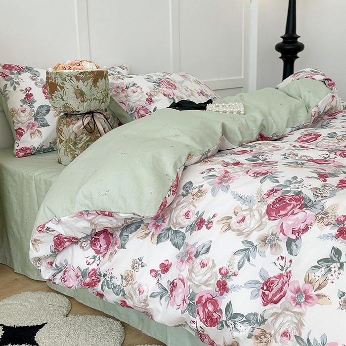 91家纺网 家纺一手货源 找家纺 昔可家纺 2024新款13372全棉亲肤四件套-复古系列 油画野玫瑰