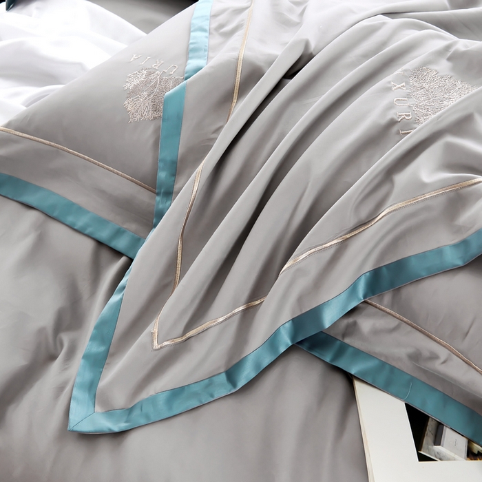 91家纺网 家纺一手货源 找家纺 U品汇 2024新品生态加厚长绒棉纯棉绣花100S全棉磨毛刺绣四件套高级50支双股 加州风情 -高级灰