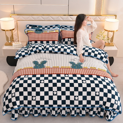 91家纺网 家纺一手货源 找家纺 芯诗曼2025新款8.5斤直播热款高克重牛奶绒法莱绒水晶金貂法莱绒四件套格子兔