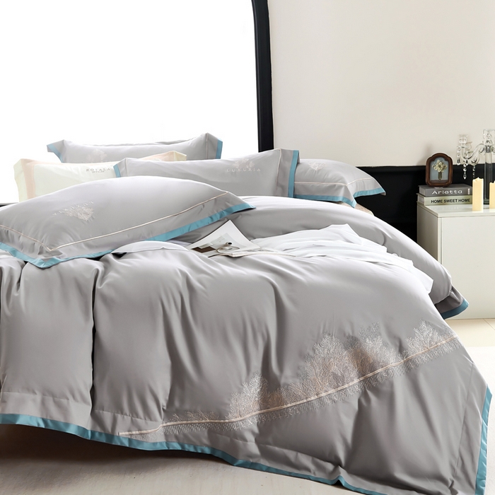 91家纺网 家纺一手货源 找家纺 U品汇 2024新品生态加厚长绒棉纯棉绣花100S全棉磨毛刺绣四件套高级50支双股 加州风情 -高级灰