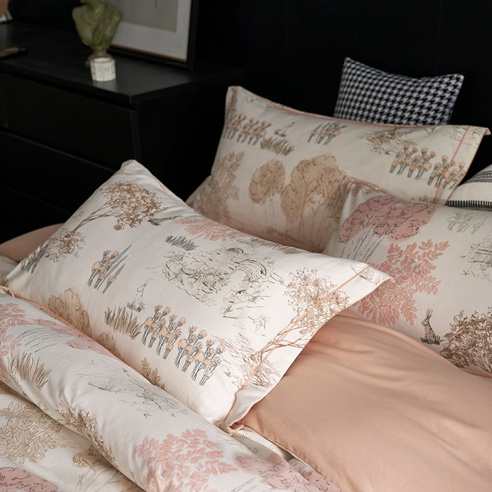 91家纺网 家纺一手货源 找家纺 XIWEN-希文家纺 2024新款全棉印花陶瓷磨毛四件套-第二批 春日山茶