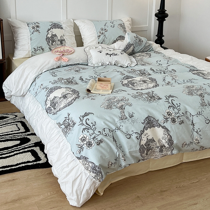 91家纺网 家纺一手货源 找家纺 （总）昔可家纺 2024新款韩版花边工艺款轻奢四件套