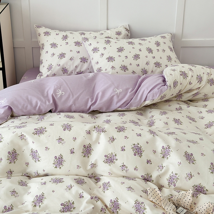 91家纺网 家纺一手货源 找家纺 昔可家纺 2024新款13372全棉亲肤四件套-小清新系列 迷迭紫花