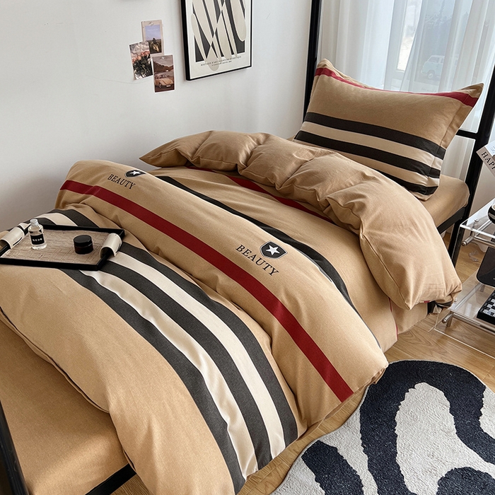 91家纺网 家纺一手货源 找家纺 慕木 2025新款A类印花阳光暖绒棉高克重170克学生宿舍床三件套被芯床垫枕芯上下铺六件套 极简格调-黄