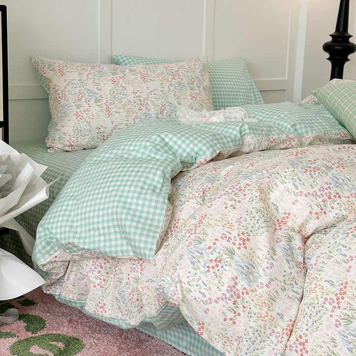 91家纺网 家纺一手货源 找家纺 昔可家纺 2024新款13372全棉亲肤四件套-小花系列 春日小花