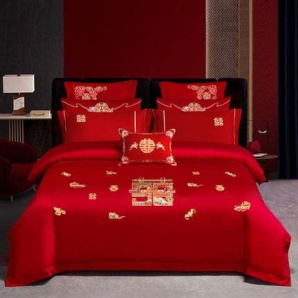 91家纺网 家纺一手货源 找家纺 蒂爵 全棉纯棉长绒棉时尚新中式婚庆四件套多件套 喜爱