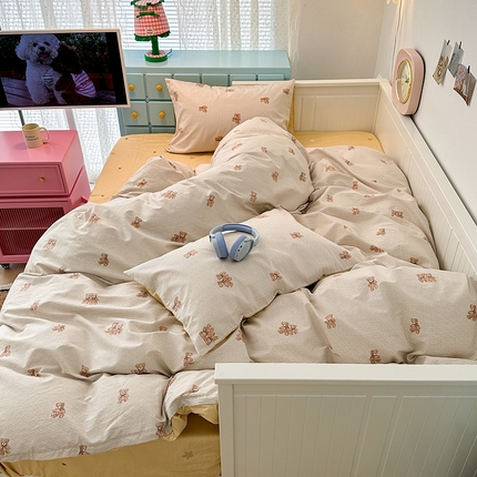 昔可家纺 2024新款13372全棉亲肤四件套-卡通系列 复古小棕熊