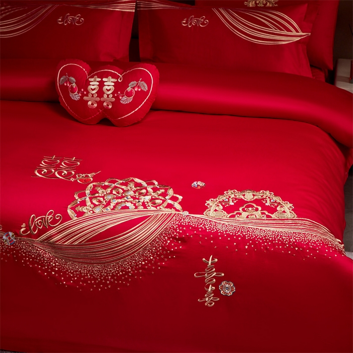 91家纺网 家纺一手货源 找家纺 宏羽纺家纺 2024新款13372纯棉婚庆套件系列 喜福临门