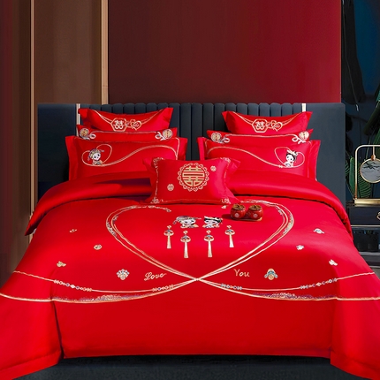 91家纺网 家纺一手货源 找家纺 蒂爵 全棉纯棉长绒棉时尚新中式婚庆四件套多件套 钟爱一生