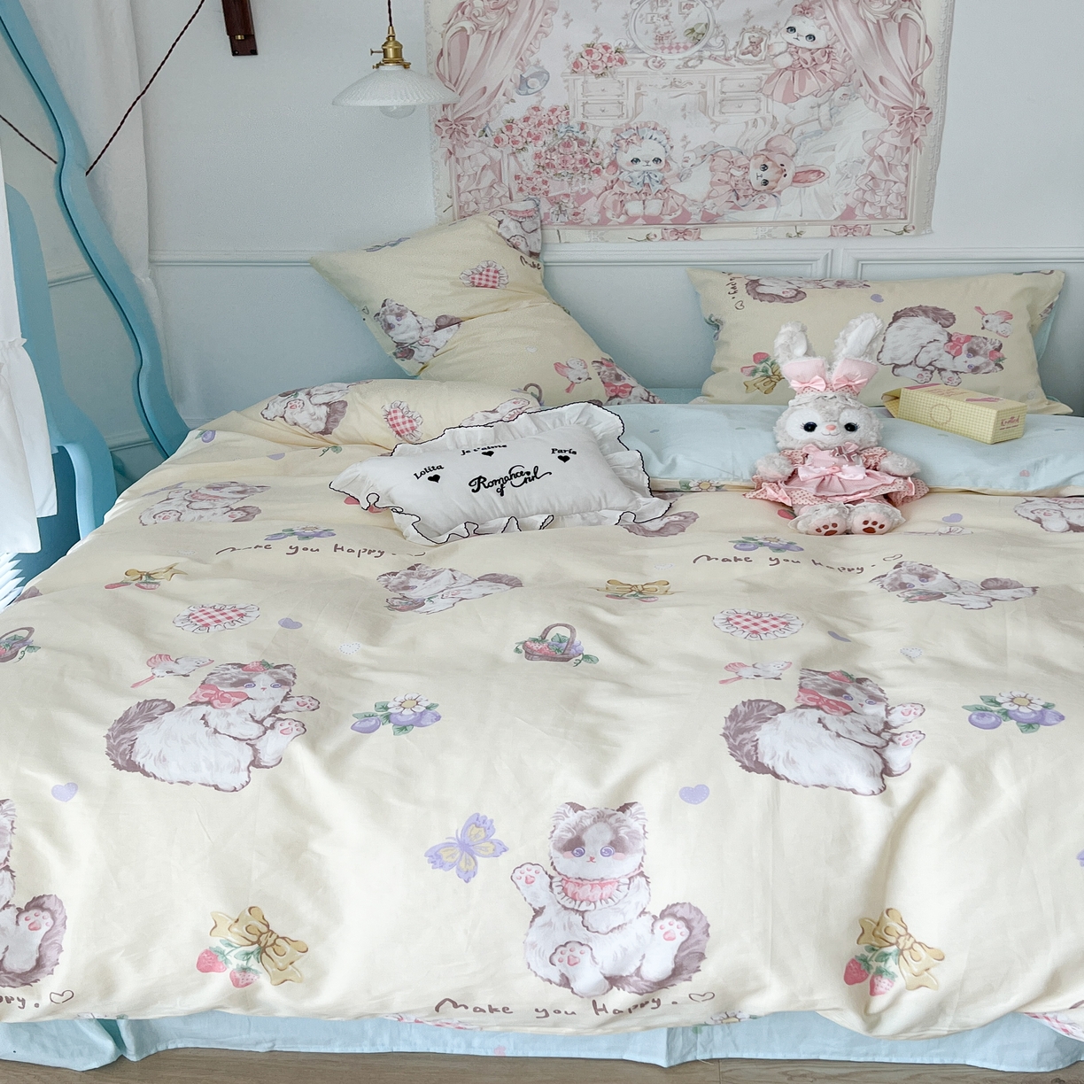 91家纺网 家纺一手货源 找家纺 昔可家纺 2024新款13070全棉四件套系列第二批 奶油猫猫