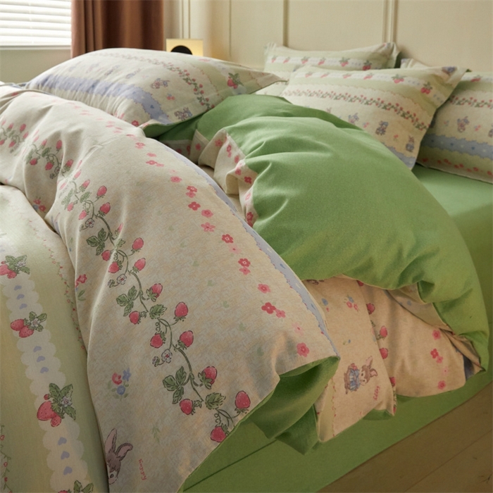 91家纺网 家纺一手货源 找家纺 启程家纺 2024全棉生态磨毛印花四件套 花枝兔