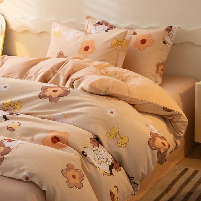 91家纺网 家纺一手货源 找家纺 启程家纺 2024全棉生态磨毛印花四件套 花童