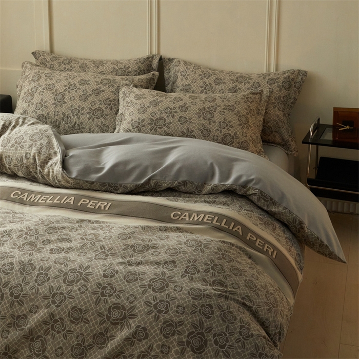 91家纺网 家纺一手货源 找家纺 启程家纺 2024全棉生态磨毛印花四件套 玫瑰-灰